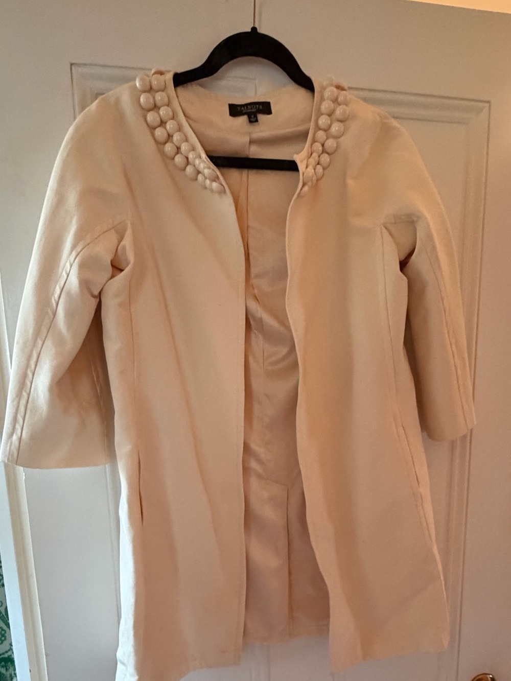 Talbots Cream Embellished-Collar Coat